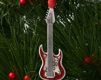 Genuine Pewter Music Red Guitar Ornament Guitarist Gift Vintage Style Personalized
