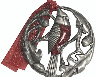 Red Cardinal Christmas Ornament Pewter Memorial Gift Engrave Personalize Ornament Bereavement