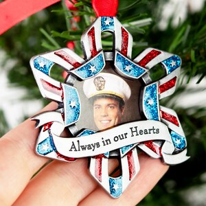 Always in our Hearts Picture Photo Frame Christmas Tree Personalized Ornament Memorial Veteran Berievement Sympathy Gift