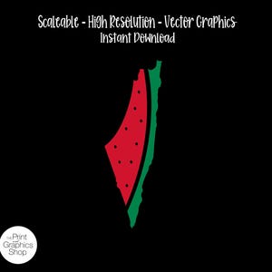 May include: A vector graphic of a watermelon slice on a black background. The watermelon is red with black seeds and a green rind. The text "Scalable - High Resolution - Vector Graphics - Instant Download" is at the top.