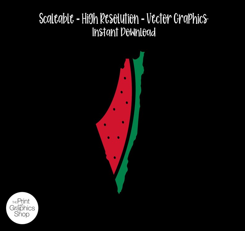 May include: A vector graphic of a watermelon slice on a black background. The watermelon is red with black seeds and a green rind. The text "Scalable - High Resolution - Vector Graphics - Instant Download" is at the top.