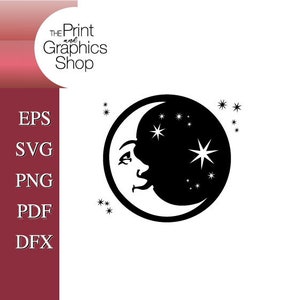 Moon SVG, Moon Clipart, Man In The Moon SVG, Digital Download, Instant Download, Cut File, Moon Cut File, Man In The Moon Clipart