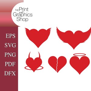 Serca walentynkowe SVG, Klipart walentynkowy, Skrzydlate serce, Wektor walentynkowy, Pobieranie cyfrowe, Natychmiastowe pobieranie, Plik z wyciętym sercem, Diabelskie serce SVG