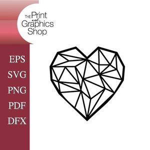 幾何学的なハートのSVGクリップアート：ベクターカットファイル（デジタルダウンロード）