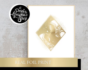 Print, Space Foil Print, Wall Art, Gold Foiled Print, Gold Foil, Art Print, Astronauts Print, Foil Print, Gold Print