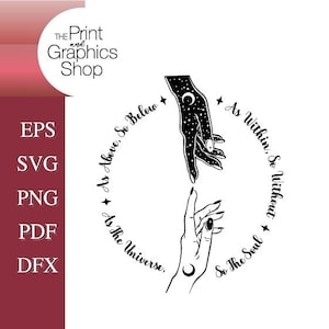 Zoals hierboven zo hieronder, zoals binnen zo zonder, als het heelal, Wicca SVG, Celestial SVG, Wicca clipart, Pagan SVG, gesneden bestand, digitale download