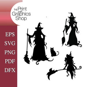 Hexe Silhouette Clipart, Halloween SVG, EPS, PDF (Digital Download)