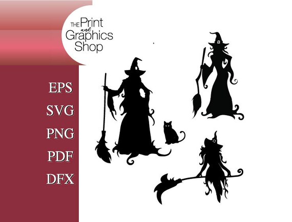 Witch Silhouette Clipart, Halloween SVG, EPS, PDF (Digital Download)