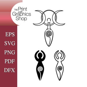 Vruchtbaarheidsgodin SVG, drievoudige godin SVG, Pagan, hekserij svg, Wicca, maangodin, Wicca-vrouw, ClipArt, godin van de vruchtbaarheid, spiraal