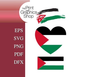 Palestine Flag Clipart, Distressed & Heart Designs (Digital Download)