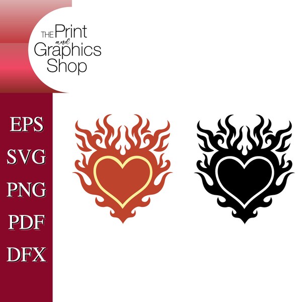 Flaming Heart SVG, SVG, EPS, Clipart, Heart, Vector, Digital Download, Instant Download, Cut File, Heart In Flames, Heart, Flame Heart svg