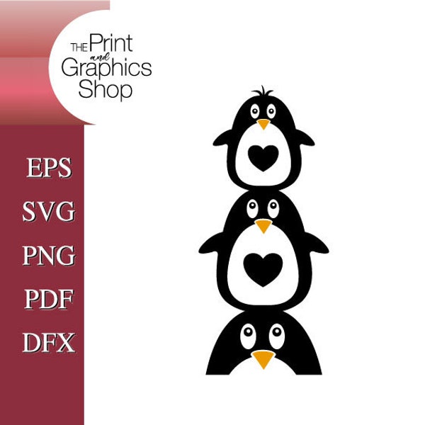 Penguins, SVG, EPS, Clipart, Vector, SVG Cricut, Digital Download, Instant Download, Cut File, Penguin 3 Stack svg, Cute Penguins, Birds