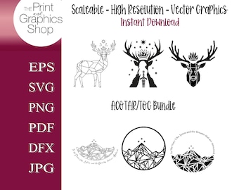 Night Court Stag SVG, Winter Stag svg, Fantasy Deer svg, Celestial Mountain svg, Bookish SVG, Cricut Cut File, png, dfx, Instant Download