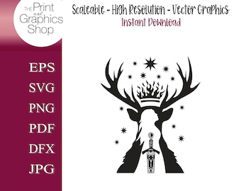Winter Stag SVG, Crowned Deer Clipart, Fantasy Stag Design, Bookish SVG, Magical Deer svg, Cricut File, png, dfx,  Digital Download
