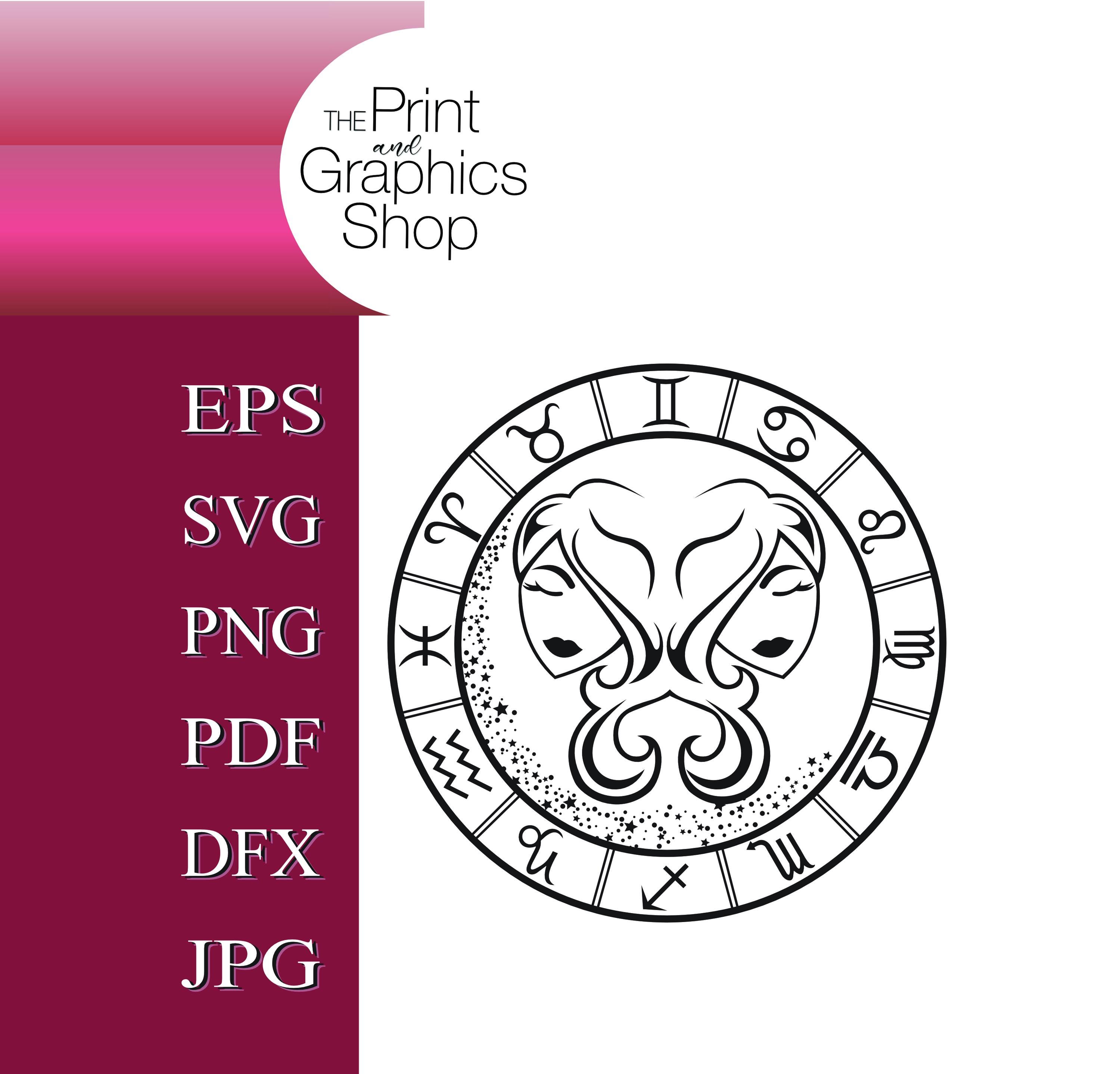 Gemini Zodiac SVG: Twins Graphic, Astrological Sign (digital