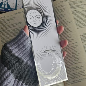 Bookmark, Sun & Moon Bookmark, Black Gold And Silver, Celestial Bookmark, Foiled Bookmark, Sun And Moon Bookmark, Bookish, Book Accessories
