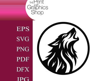 Howling Wolf SVG: Tribal Clipart, Cricut Cut File (Digital Download)