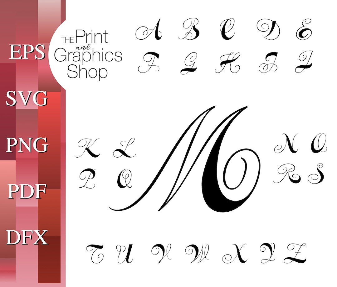 Cursive Monogram Alphabet, SVG, EPS, Clipart, Digital Download, Instant ...