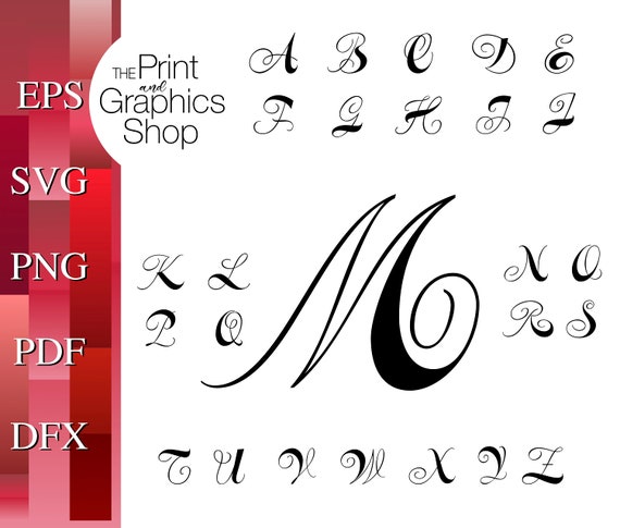 Cursive Monogram Alphabet SVG EPS Clipart Digital - Etsy