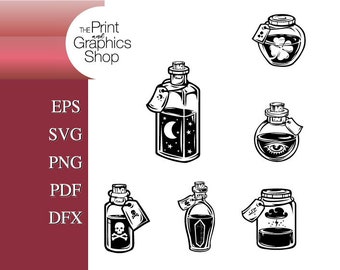 Potion Bottle SVG Bundle, Witchy SVG, Wiccan Clipart, Apothecary svg, Magic Potion svg, Cricut Cut File, Halloween SVG, Instant Download