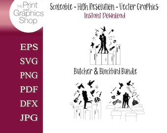 Butcher and Blackbird Bundle 3 SVG, Leather and Lark, Scythe and Sparrow, Dark Romance Clipart (Digital Download), BookTok, Sublimation File