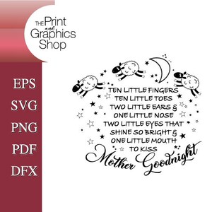 Babycitaat, kus moeder welterusten, SVG, clipart, citaat kinderkamer, digitale download, instant download, bestand knippen, 10 kleine vingers en tenen