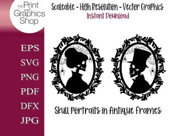 Marco de calavera victoriana SVG, calavera gótica, marco vintage ornamentado, archivo de corte Cricut de Halloween, imágenes prediseñadas de calavera antigua, png, dfx Descarga instantánea