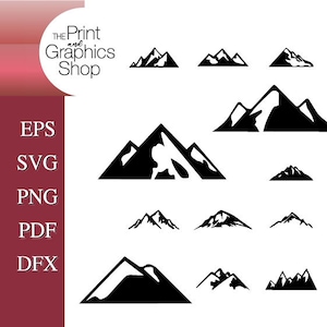 Montagne SVG, Svg paysage, Silhouette de montagne, Clipart, téléchargement numérique, SVG, fichier de coupe Cricut, Clipart montagne, montagnes enneigées SVG