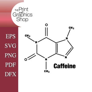 Caffeine Molecule, SVG, Symbol For Caffeine svg, Chemistry Caffeine SVG, Clipart, Cut File, dfx, png, eps, Caffeine, Molecule Illustration