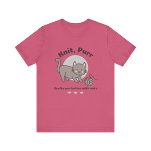 Knitting T-Shirt, Crafting TShirt, Knitter T Shirt, Crafter Tee, T-Shirt, Knit Happens, Crafts, Funny Knitter Cat Tee, Kitty Lover Gift image 8