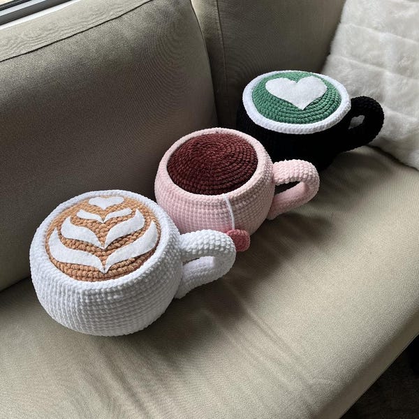 3w1 Barista Pillows Crochet Pattern Pack Łatwy dla początkujących KnottyiVANA - TYLKO PDF
