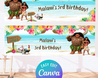 Custom Banner, Moana Birthday, Moana Birthday Banner, Custom Birthday Banner, Party Banner, Moana Birthday Party