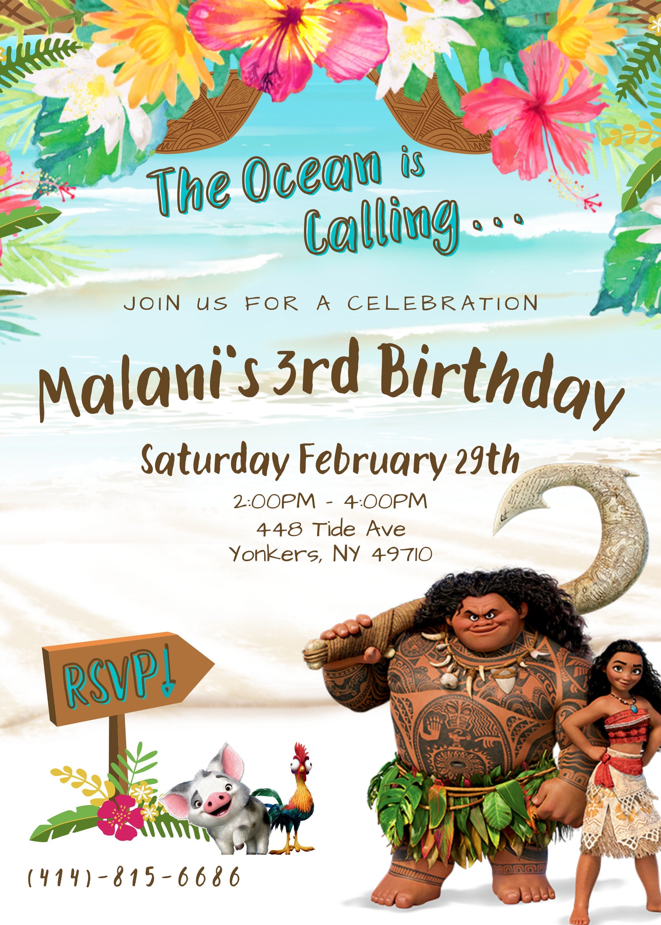 Moana Birthday Invitation, Moana and Maui, Digital Invite, Child's