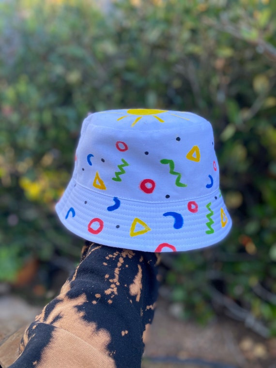 CUSTOM Painted Bucket Hat,Retro 90s Fisherman hat, Kangol 90's hat, Handmade Hand Painted