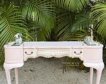 Antique Vanity, Vintage Vanity, Antique Desk, Vintage Desk, Coastal Seashell Vanity