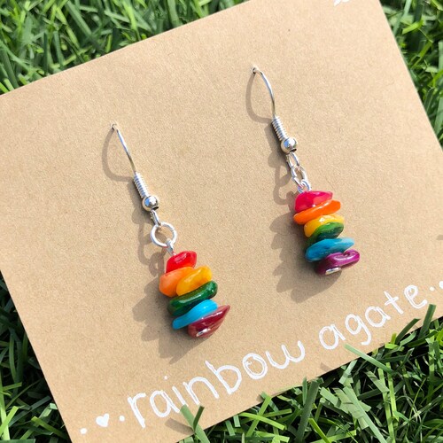 Rainbow Earrings Rainbow Stacked Crystal Earrings Dainty Etsy