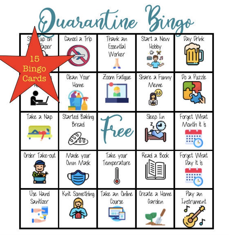 Quarantine Bingo Zoom Bingo Social Distancing Game Bingo Etsy