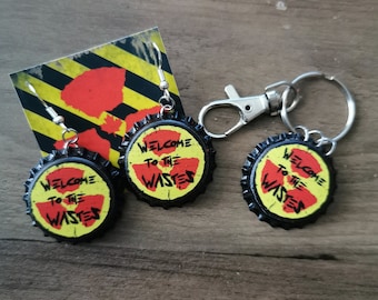 Welcome To The Wastes Bottlecap Earrings + Keychain