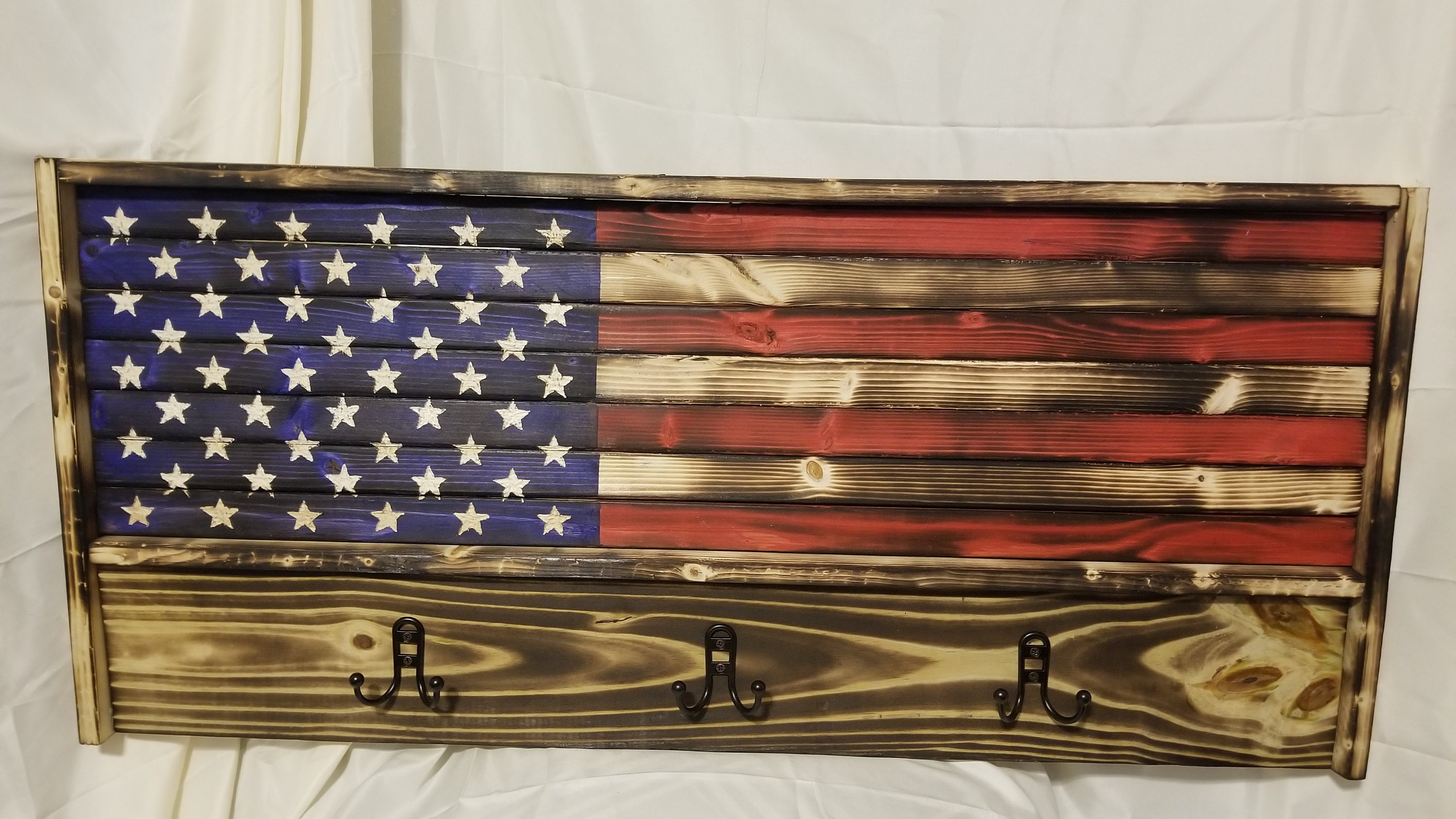 Handmade Wood American Flag Coat Rack Wall Hanging Coat Rack Etsy