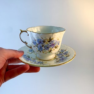 Vintage Aynsley Bone China Teacup and Saucer Blue Cornflowers