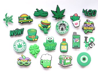Croc Charm Pin Badge Cute 10+ Designs Popular Phrases Flower Green Themed Charms Sea Butterfly Beach Earth Controller Nature Car