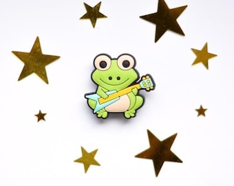 Cute Happy Frog with Guitar Shoe Charm - Charms for your Crocs - Croc Accessories. Jibbitz