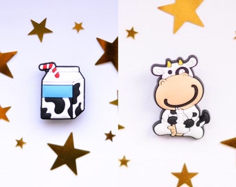 Cute Happy Cow and Milk Carton Shoe Charm - Charms for your Crocs - Croc Accessories. Jibbitz