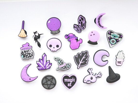 Witch Spell Magic Witchcraft Cat Purple Shoe Charm - Charms for