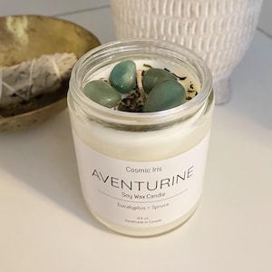 AVENTURINE | Soy Wax Candle | Crystal Candle | Green Aventurine Candle | Eucalyptus Candle | Spruce Candle | Soy Candle