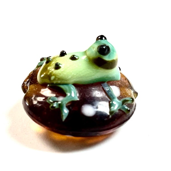 1 PC- Frog Lampwork Glass Beads, Frog  Beads, Lampwork Beads, Glass Beads, Glass Frog Beads , Handmade Glass Beads, Vintage Beads, Artisan