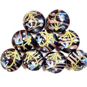 5 PCs Purple Lampwork Beads, 16mm Beads, Murano Glass Beads, Venetian Glass Beads, Silver Foil Beads, Handmade Glass Beads, Vintage Beads