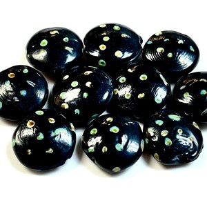 5 PCs Black Lampwork Beads, 16mm Beads, Murano Glass Beads, Venetian Glass Beads, Silver Foil Beads, Handmade Glass Beads, Vintage Beads