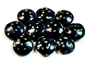 5 st svarta lamppärlor, 16 mm pärlor, Murano-glaspärlor, venetianska glaspärlor, silverfoliepärlor, handgjorda glaspärlor, vintagepärlor