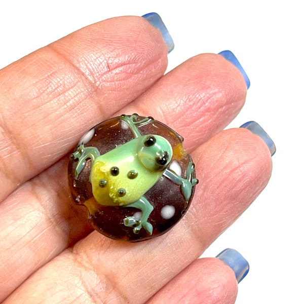 1 PC- Frog Lampwork Glass Beads, Frog  Beads, Lampwork Beads, Glass Beads, Glass Frog Beads , Handmade Glass Beads, Vintage Beads, Artisan